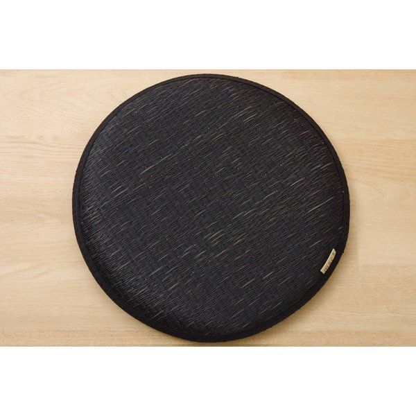 イ草 椅子クッション チェアパッド 約38cm ブラック 円形 無地 中材チップウレタン 日本製 抗菌防臭 調湿 耐久性 リビング