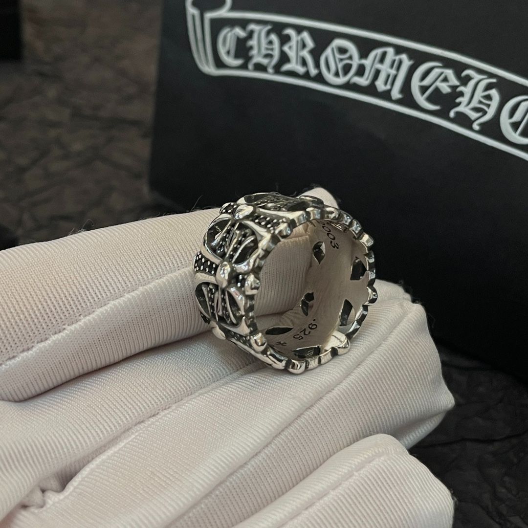 クロムハーツ   Chrome Hearts 指輪 リング  十字 刻印 925  ブラックジュエル