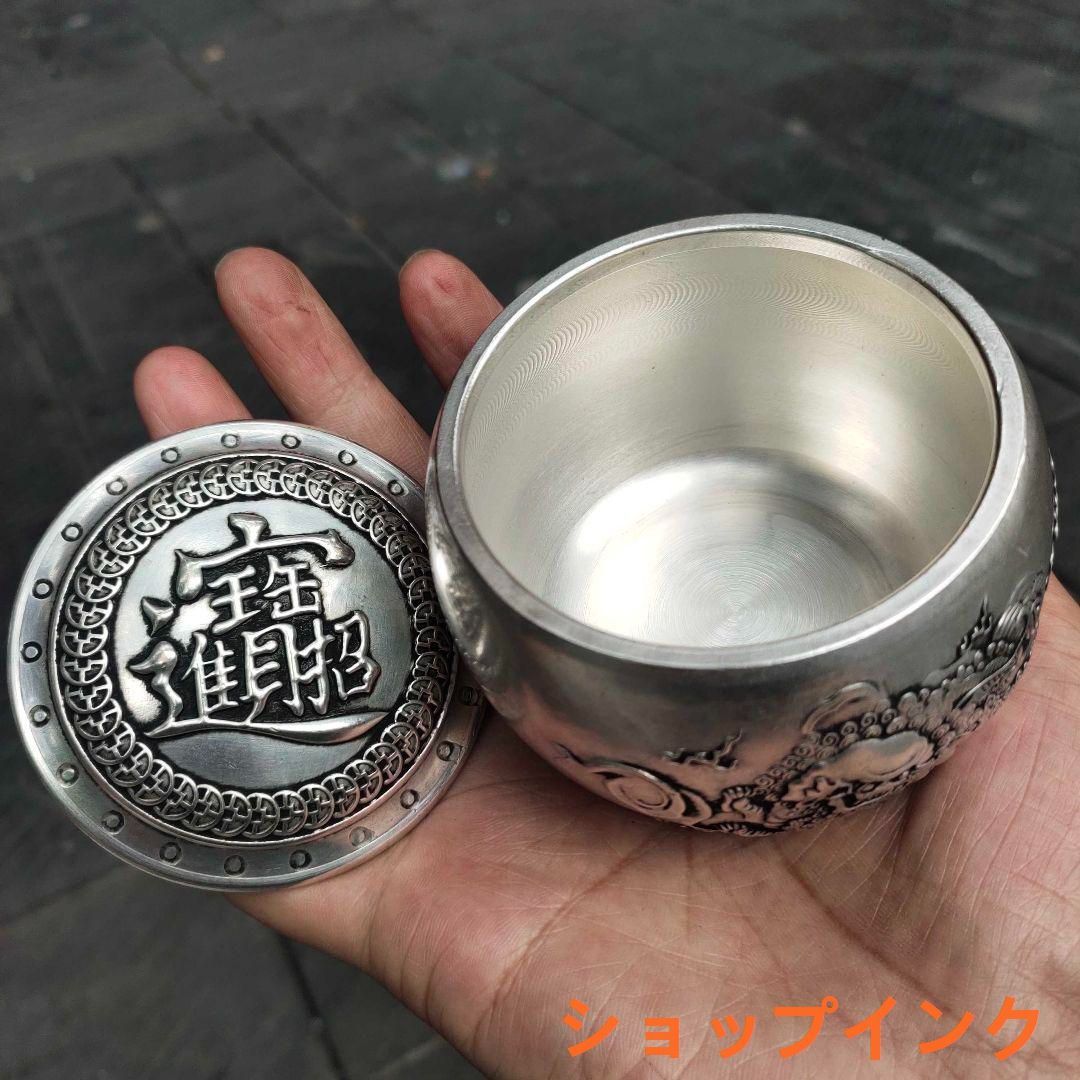銅製 茶筒 招財進宝獅子茶筒 茶道具 香道具 装飾品 工芸品 置物
