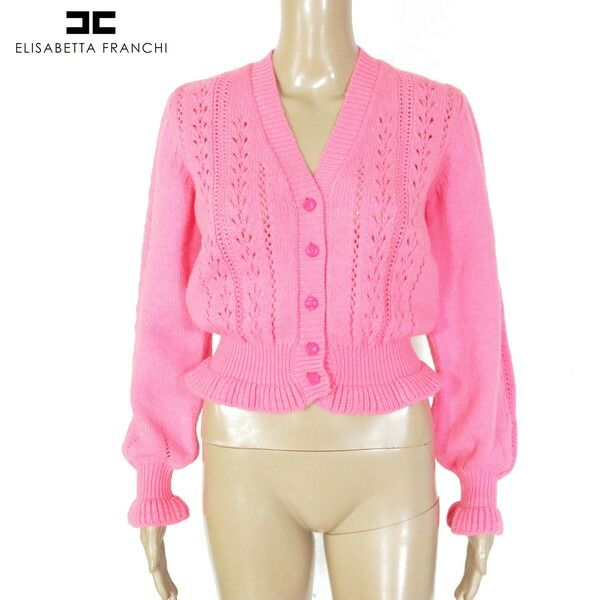 80 OFF エリザベッタフランキ ELISABETTA FRANCHI ニット 40 EKN737 Mサイズ ピンク レディース カーディガン 長袖ニット ネオン イタリア製