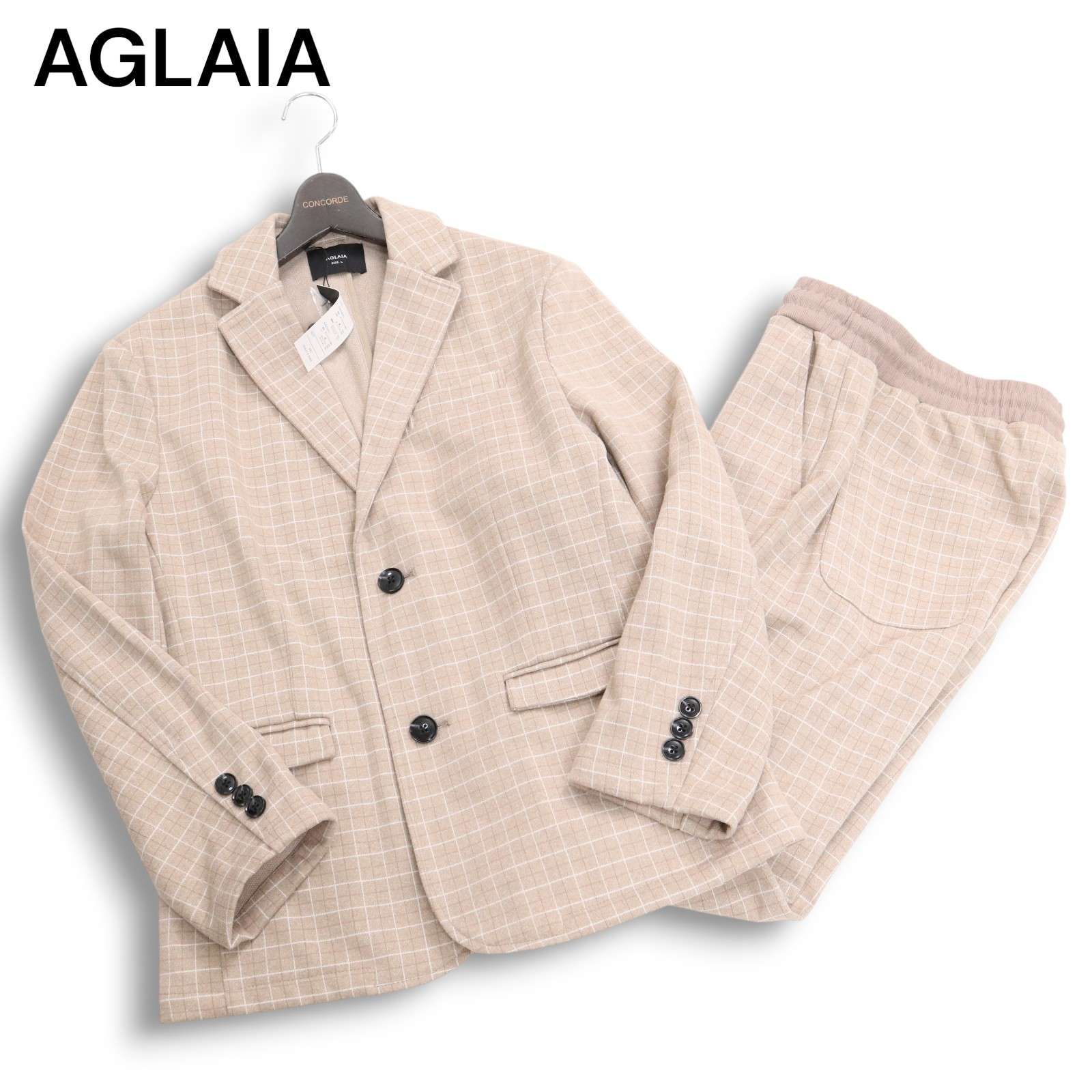 ♥ AGLAIA アグライア 秋冬 裏起毛 チェック柄 アンコン イージー セットアップ スーツ Sz.L メンズ