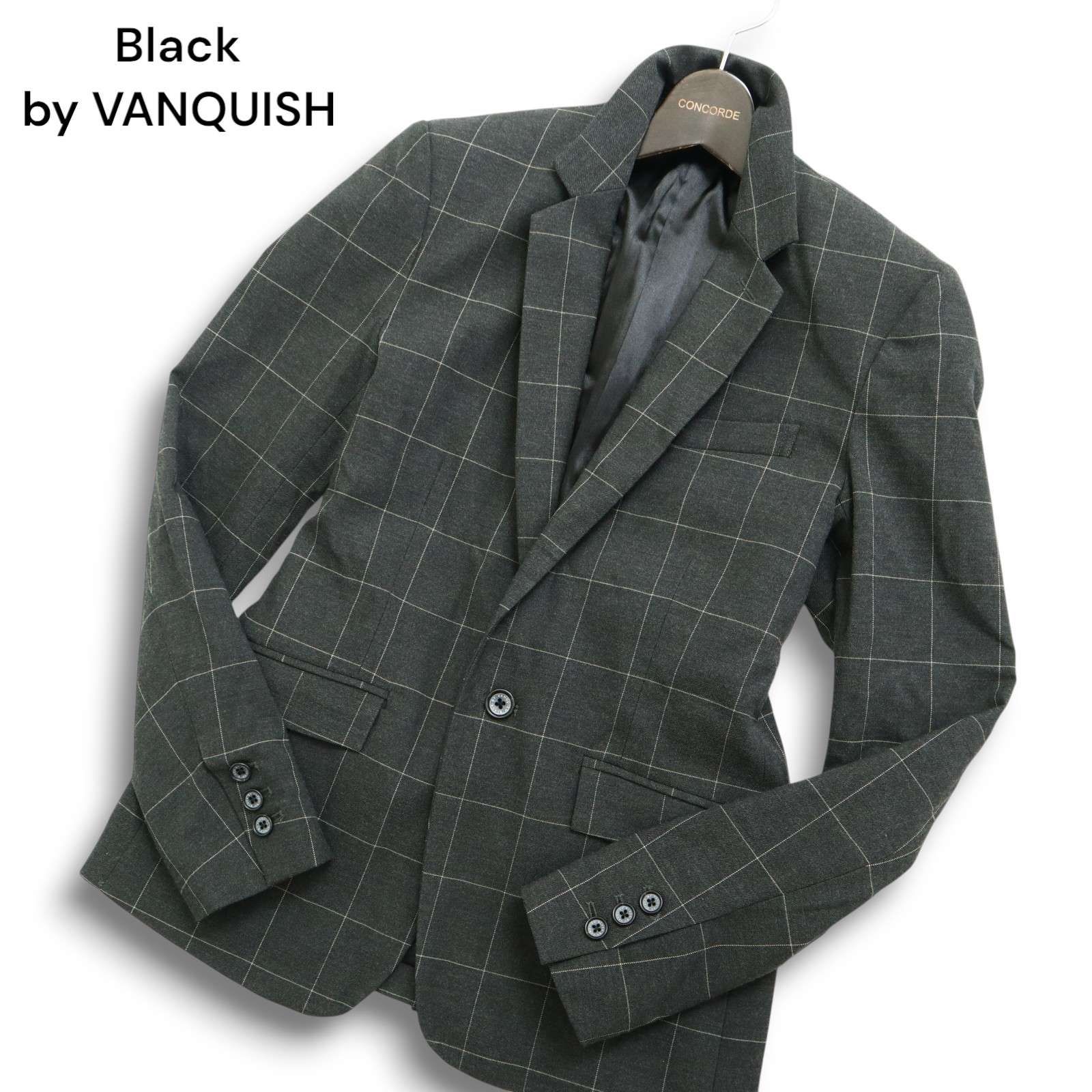 美品VANQUISH極細防寒レイヤードダウンテーラードウインドウペンブレザーＳ Black by VANQUISH ヴァンキッシュ 秋冬☆ 1B ウィンドウペン チェック