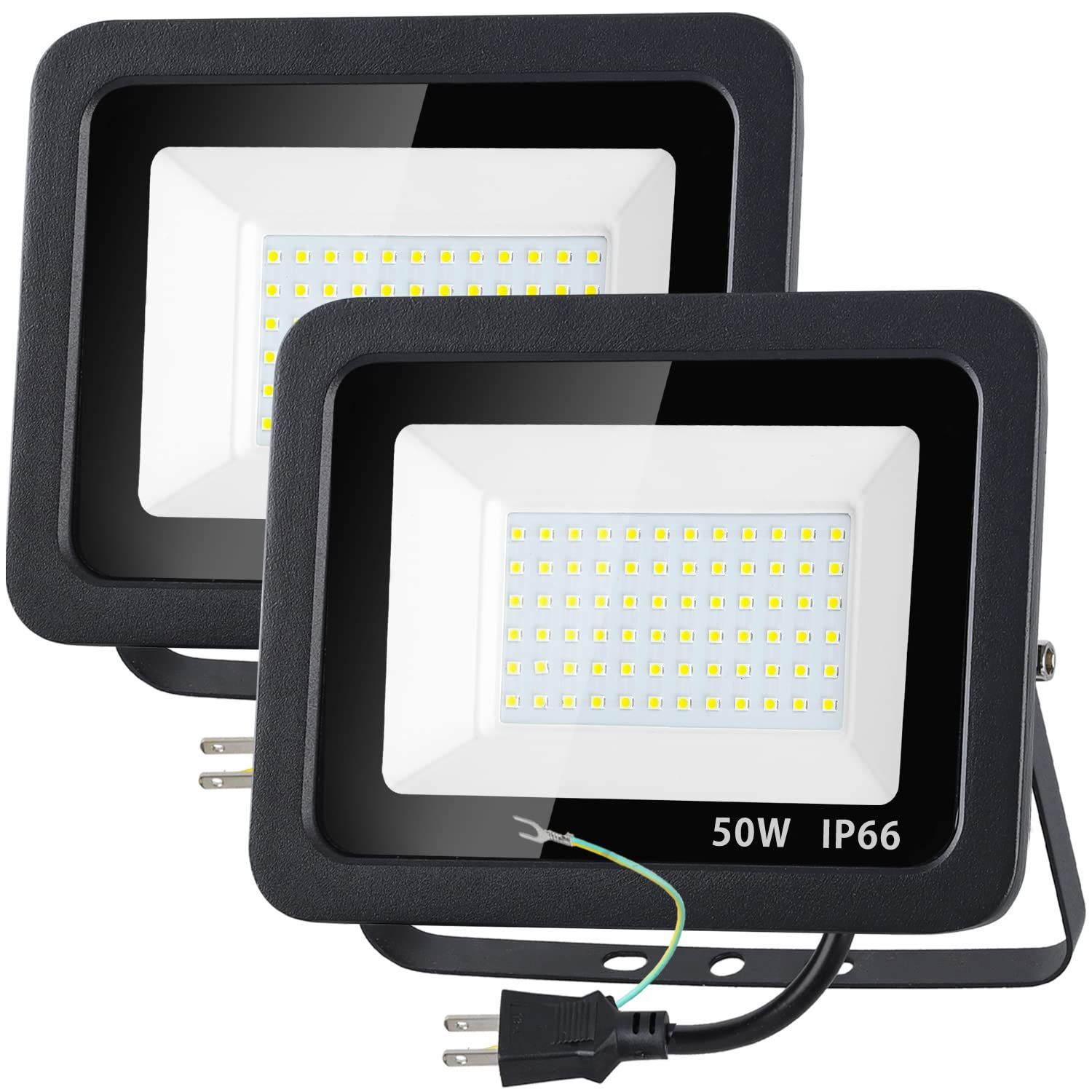 人気商品 屋外照明 アース付きプラグ 2Mコード IP66防水 とうこうき LEDチップ 昼光色 50W 2個セット 850W相当 PSE認証済 作業灯 屋外 LED投光器