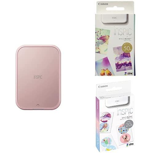 3点セット Canon スマホ ミニフォトプリンター iNSPiC PV-223-PK 写真用 ピンク ZINKフォトペーパー 50枚入り ＋丸形シール20枚入り