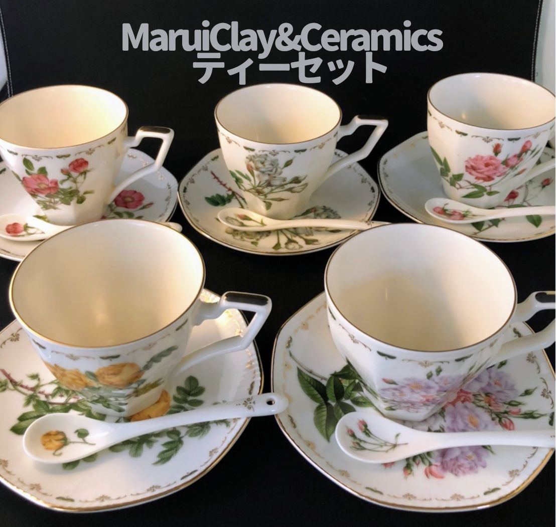 maruiclay\u0026ceramics カップ＆ソーサー＆スプーン 豪華5客セット