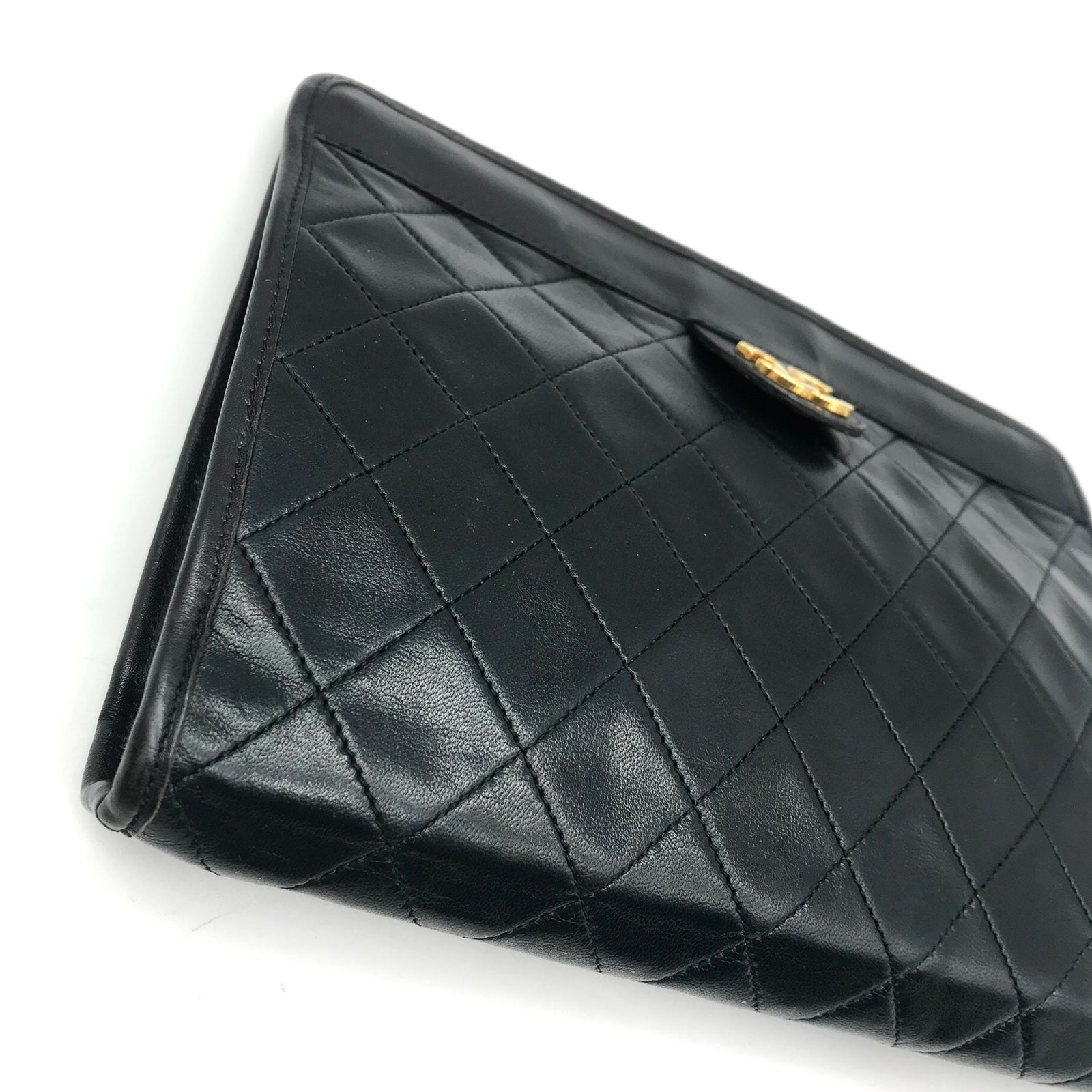 良品 シャネル マトラッセ ラムスキン レザー ココマーク クラッチ バッグ 黒 良品 CHANEL シャネル ココマーク マトラッセ ラムスキン