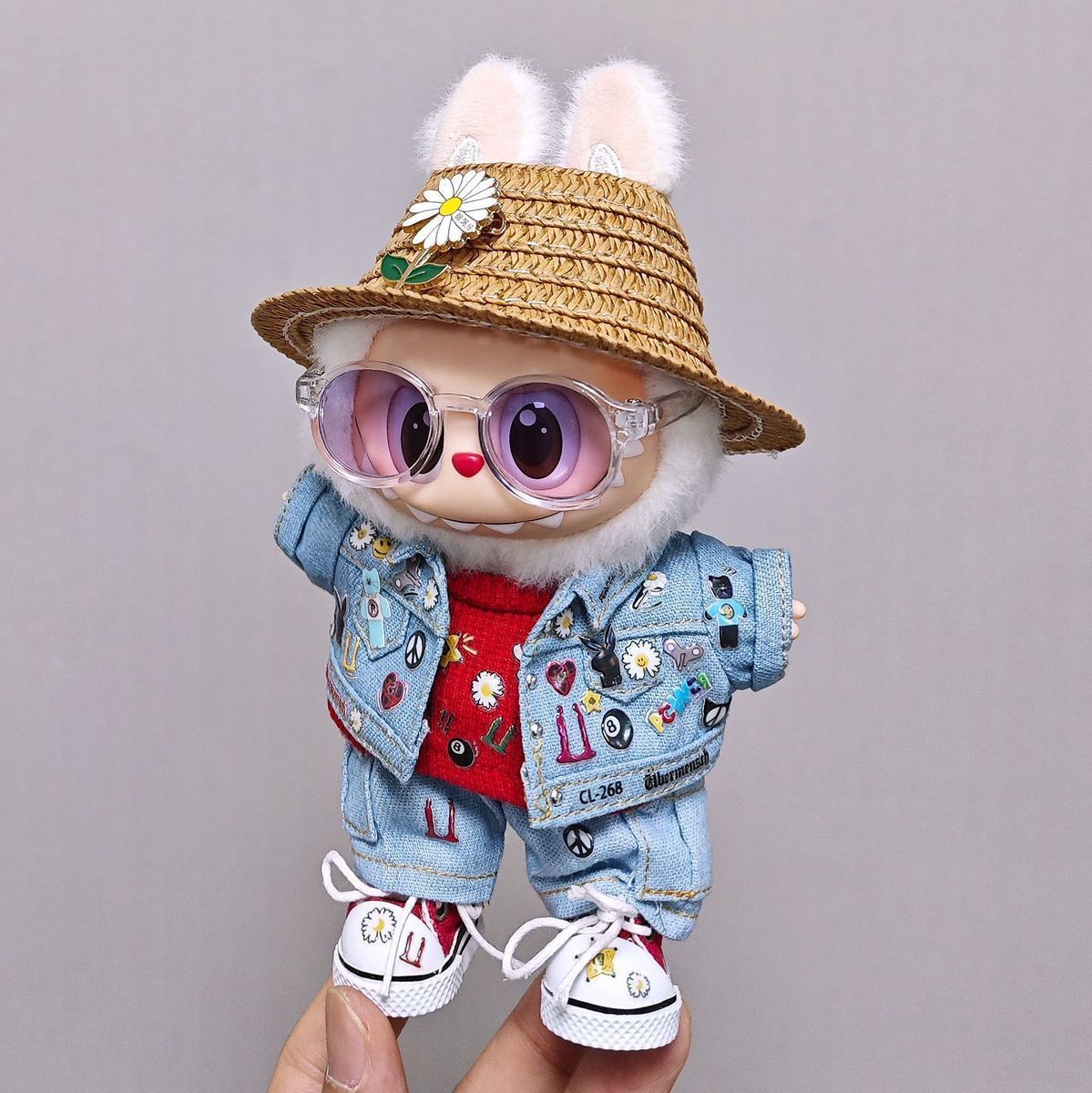LABUBU ぬいぐるみ andお洋服コーデ ぬいぐるみ服ラブブ服 デニム LABUBU ぬいぐるみ着 6点セット