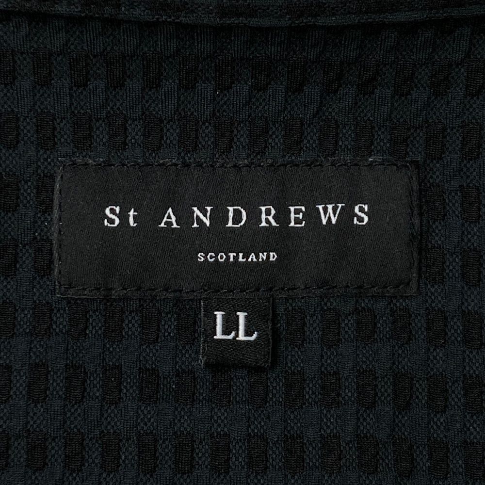 サイズ：LL ST ANDREWS セントアンドリュース  半袖ポロシャツ 総柄 ブラック系 [240101484220] ゴルフウェア メンズ ストスト サイズ：LL ST ANDREWS セントアンドリュース 半袖ポロシャツ 総