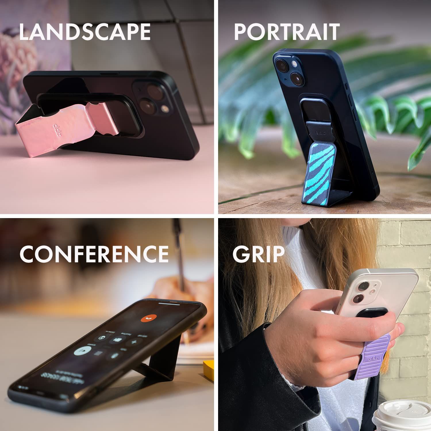 CLCKR スマホスタンド u0026 グリップ 縦置き/横置き スマホリングの次はこれ スリムデザイン iPhone iPad Android Xperia 各種スマホに対応 ケース に装着可 ユニバーサル スマホホルダー PUレザー ペ [ グリップ CLCKR スマホスタンド スタンド 0 1