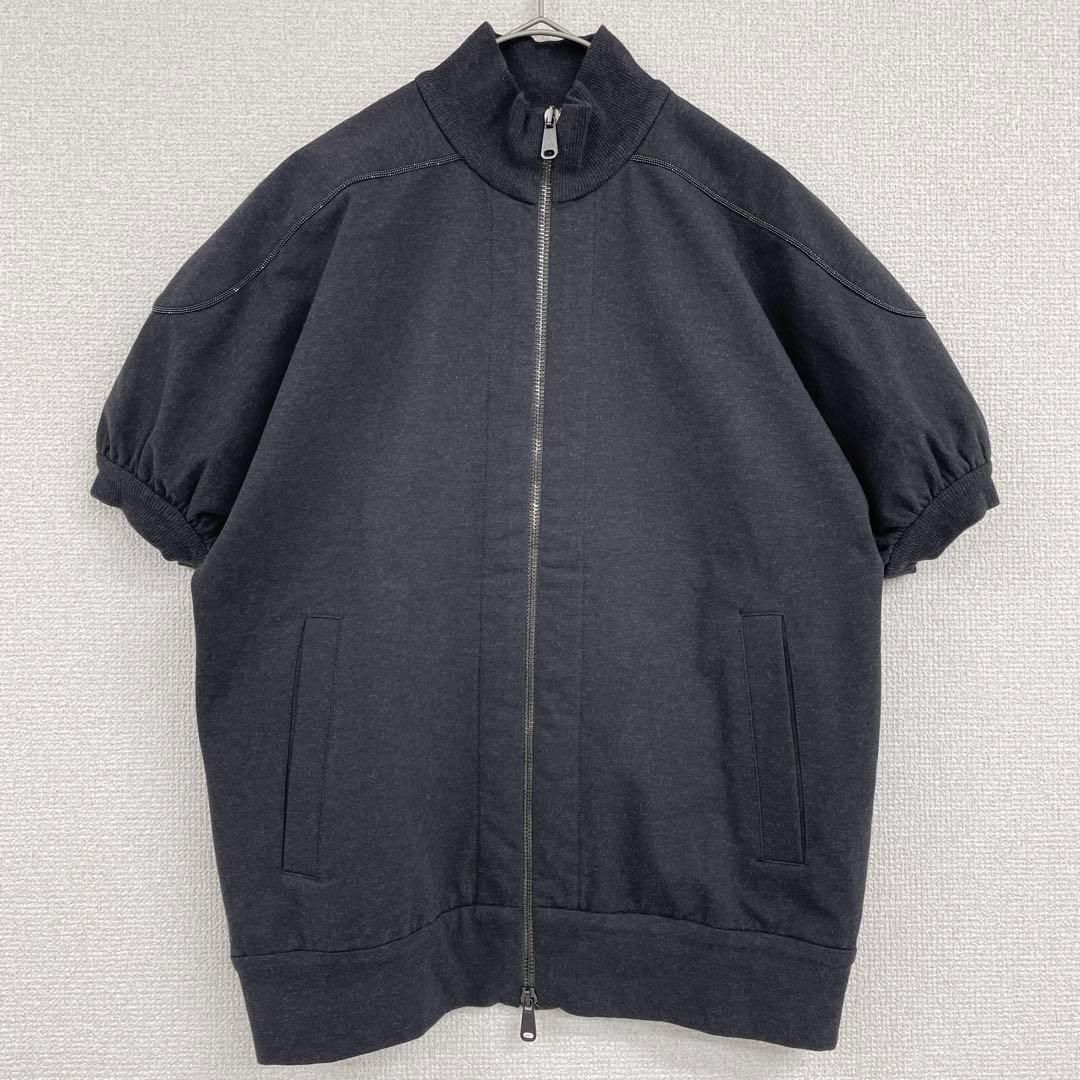 BRUNELLO CUCINELLI ブルネロクチネリ 2020 モニーレ装飾 半袖ジャケット トップス ジップ ジャケット グレー S コットン アセテート シルク イタリア製