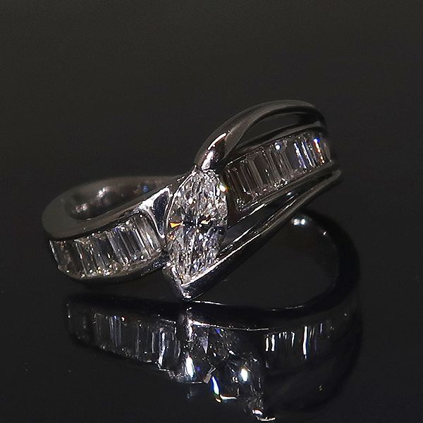 K18WG マーキス ダイヤモンド リング 11号 K18 WG ホワイトゴールド  