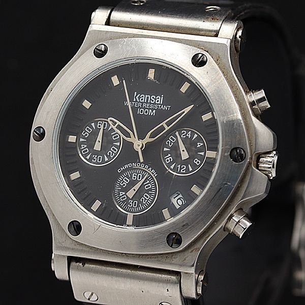 稼働 カンサイ QZ クロノグラフ ブラック文字盤 KP-0804 メンズ腕時計 KMR 2000000 NSK