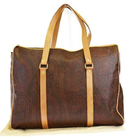 【中古】 エトロ ETRO ペイズリー ボストンバッグ トラベル 旅行かばん ショルダー ボルドーレッド PVC レザー 07EJ289