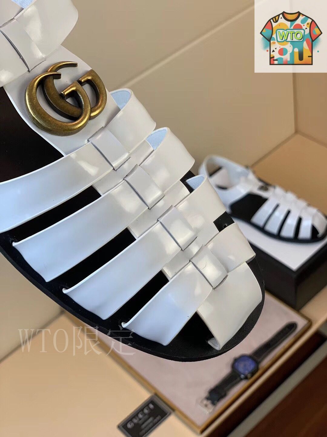 ●【試着のみ】GUCCIグッチ★メンズサンダル★40サイズ25cm★お値下げ不可 すぐ届く Gucci グッチ メンズ レザー スライド サンダル (GUCCI