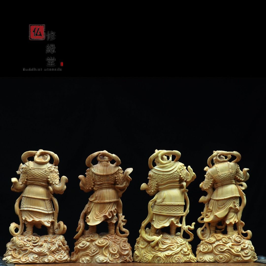 総柘植材　仏教工芸品　時代彫刻　一刀彫　極上彫　木彫仏像　四天王立像 総柘植材 仏教工芸品 時代彫刻 一刀彫 極上彫 木彫仏像 四天王