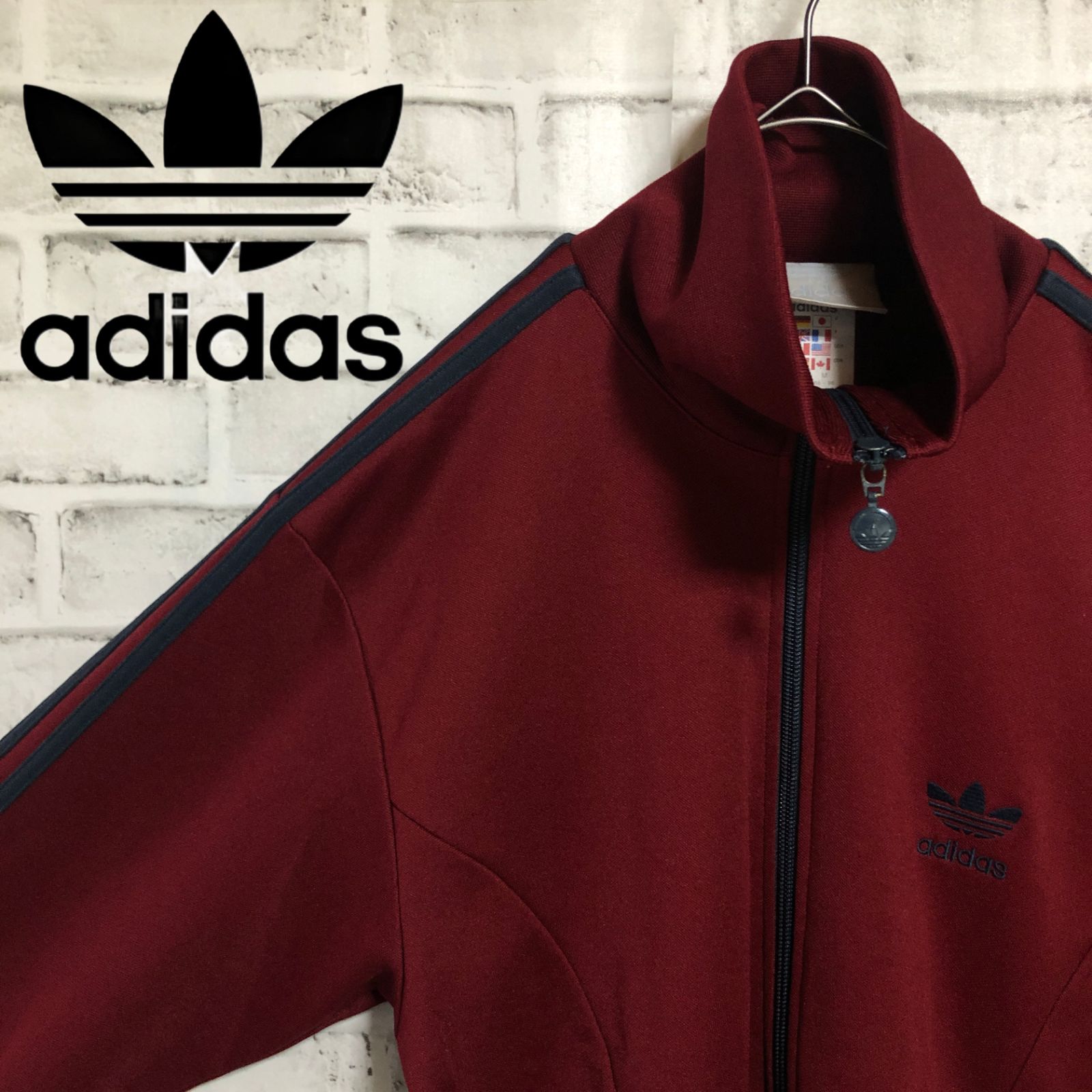 80s⭐️adidas トラックジャケット/ジャージ M 刺繍トレファイルロゴ 