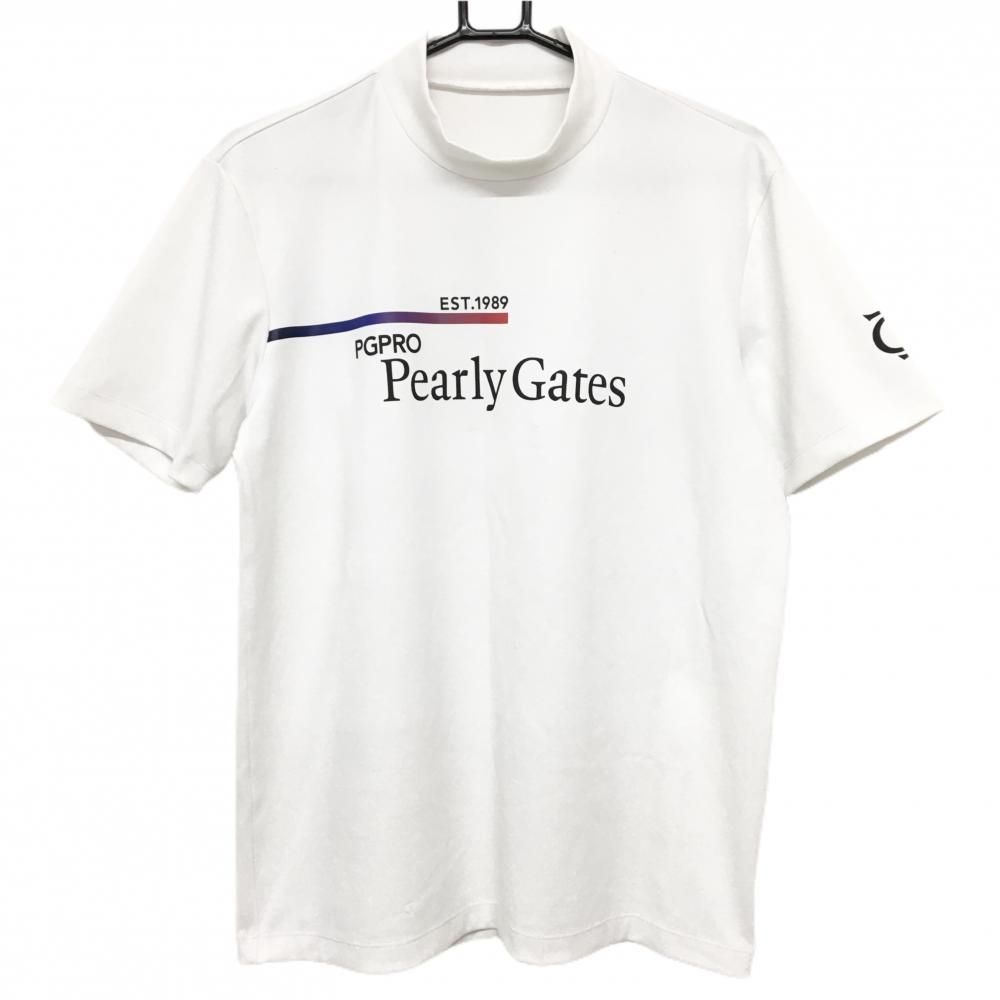 パーリーゲイツ 半袖ハイネックシャツ 白×黒 フロントロゴ メンズ 5 L ゴルフウェア 2025年モデル PEARLY GATES