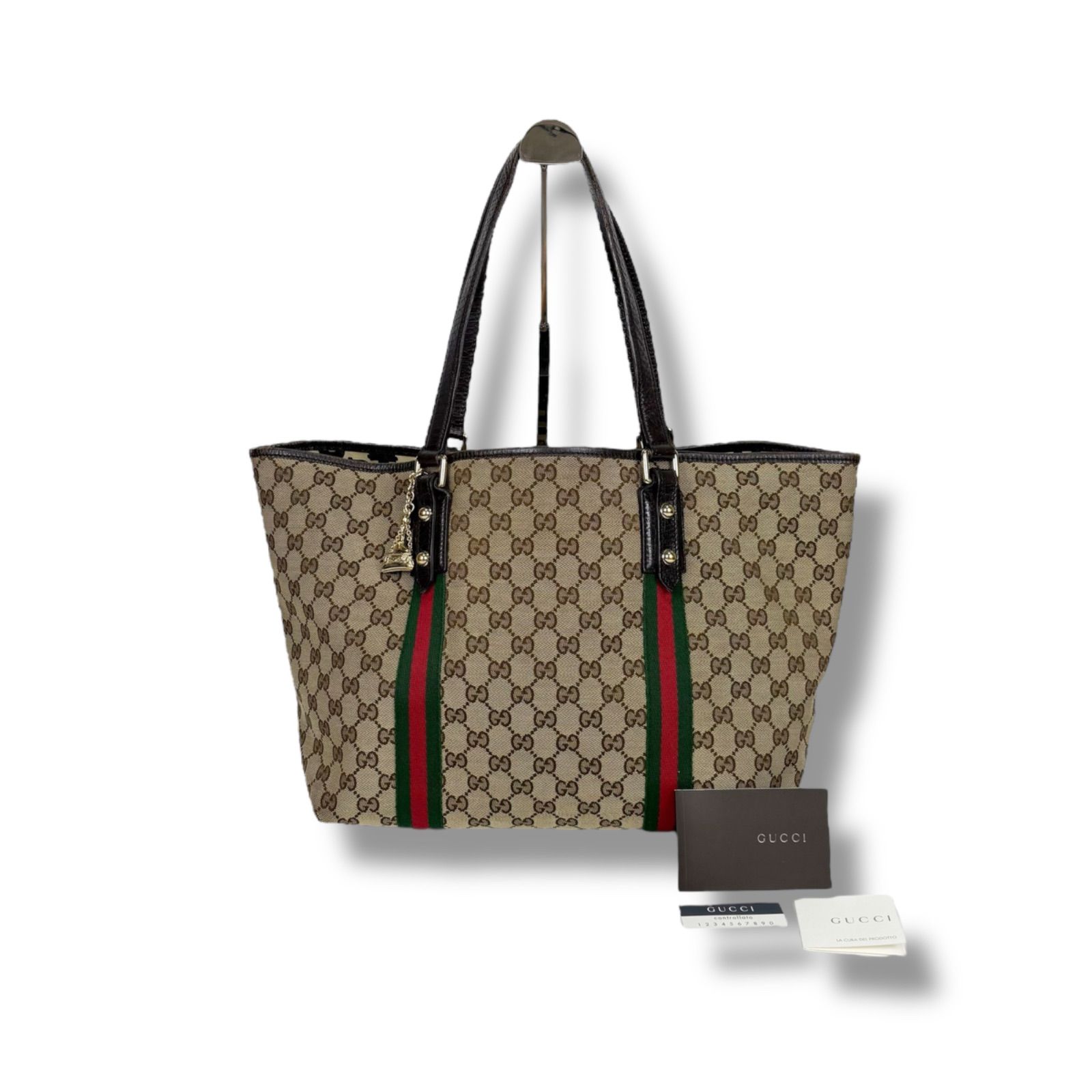 【極美品】グッチ ハンドバッグ GG シェリーライン キャンバス チャーム グッチ GUCCI トートバッグ シェリーライン GGキャンバス