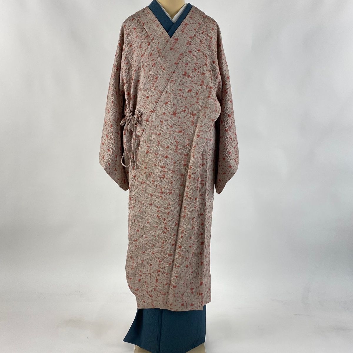 道中着 身丈123cm 裄丈65cm M 和装コート 着物衿 幾何学模様 絞り 薄小豆 正絹