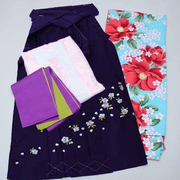 二尺袖 着物 袴フルセット HL 着物はショート丈 水色 袴変更可能