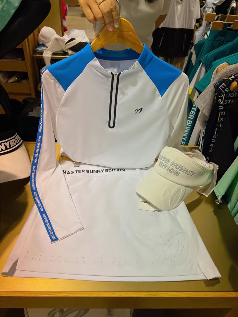 masterbunnyedition マスターバニーエディション エディション レディース ロゴ ライン ハーフ ジップアップ 長袖 Tシャツ