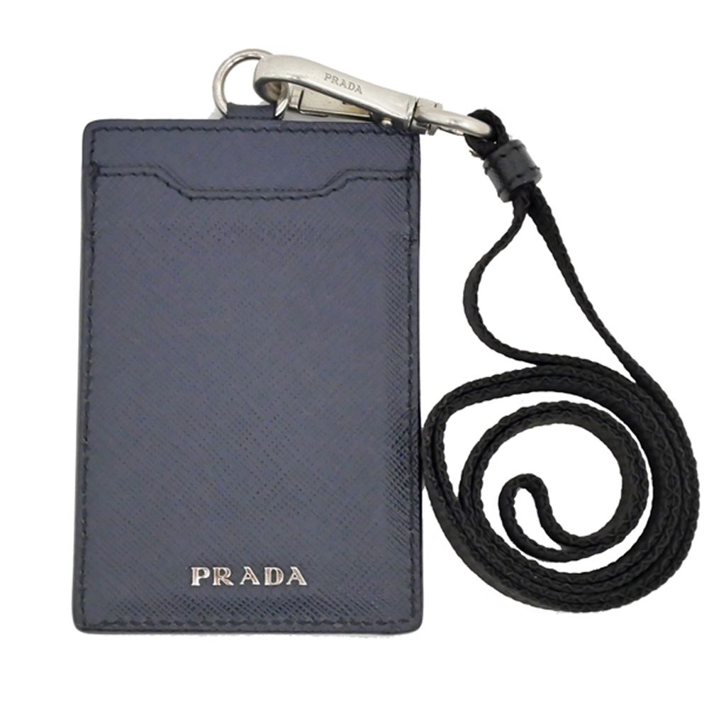 名東 プラダ パスケース ネックホルダー ネイビー系 サフィアーノ カードケース レディース メンズ
