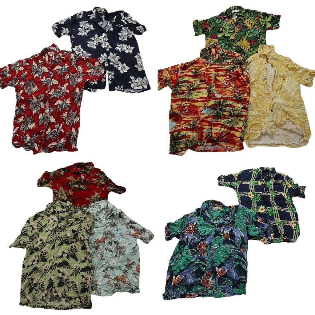 古着卸 レーヨン系 アロハシャツ 半袖シャツ 10枚セット メンズ XS |S ハイビスカス リーフ柄 パームツリー 古着 NA3324