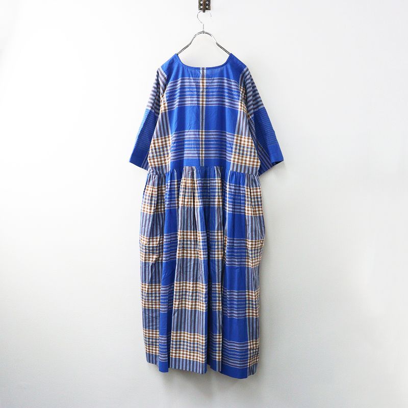 2025SS ヴェリテクール Veritecoeur VC-2746 カディワンピース F|ブルー トップス ノーカラー チェック 2400014637939