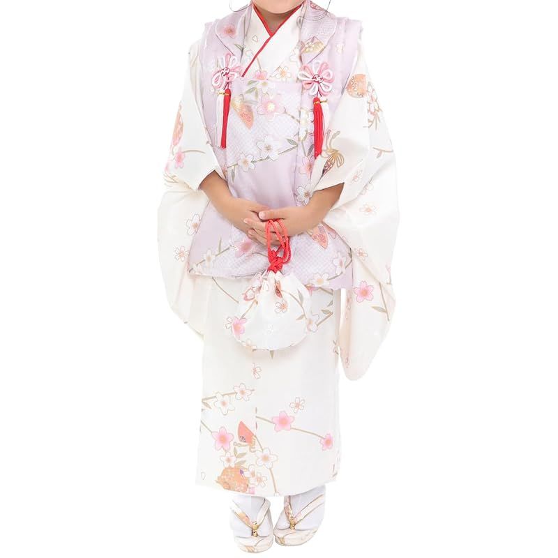 KYOETSU キョウエツ 七五三 3歳 女の子 着物 セット 被布 小物 フルセット 753 くすみ C 11.淡紫の花鞠夢