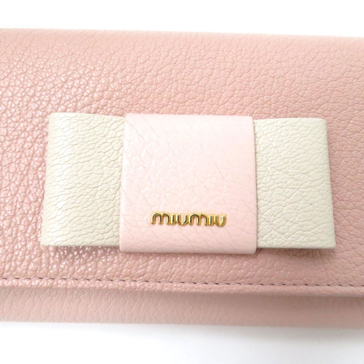 未使用品☆MIU MIU ミュウミュウ ロゴ金具・パスケース付 リボン