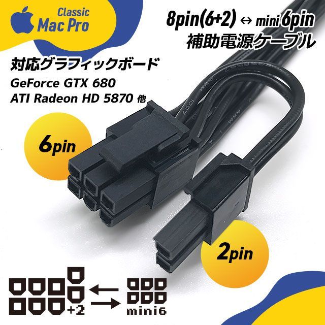 2本セット ビデオカード補助電源ケーブル 8ピン（6+2ピン）ー ミニ6ピン Mac Pro - メルカリ