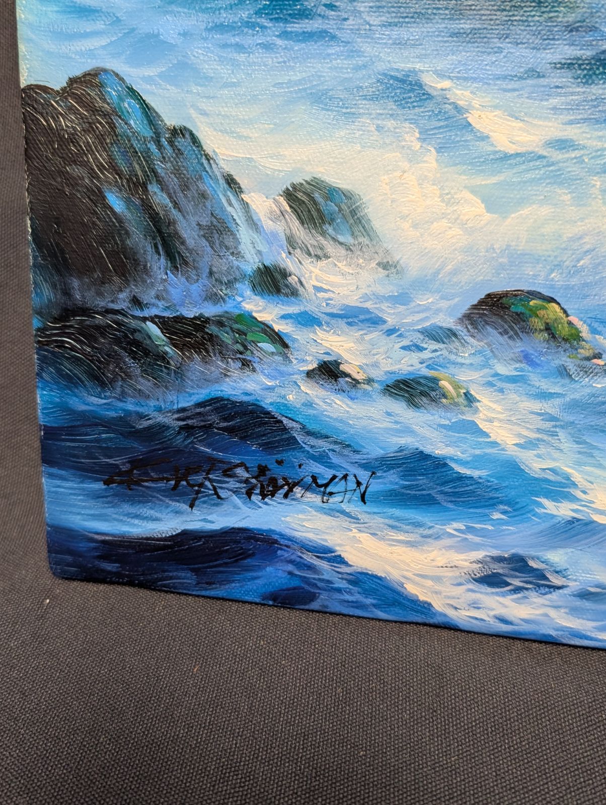 SALE海 波 油彩 配送 サイン有り 10号キャンバスのみ F10 かもめ 灯台