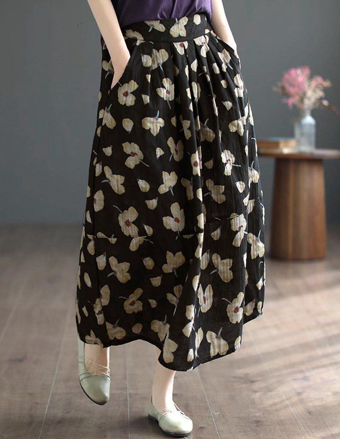 スカート ロングスカート バルーンスカート 春夏 花柄スカート きれいめ バルーン レディース ロング丈 膝下丈 ミモレ丈 ボトムス 花柄 ボリューム 大人 ゴム 後ろウエストゴム 体型カバー 大人カジュアル 秋 コクーン シンプル aimei03 SIROKUMA-CORPORATION_COM