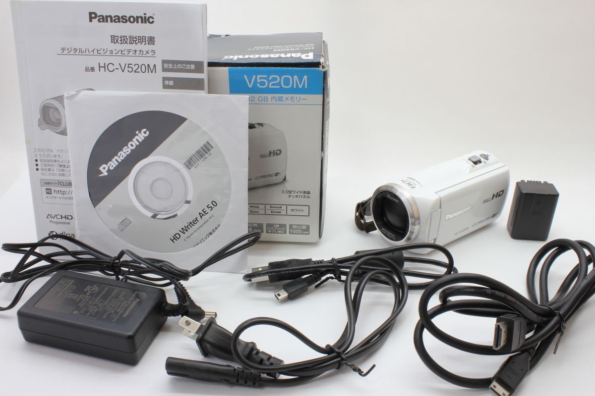 【美品】HC-V520M ビデオカメラ 元箱などバッテリー2本付属 動作確認済 カメラ 【動作美品】パナソニック Panasonic HC-V520M ホワイト 動作