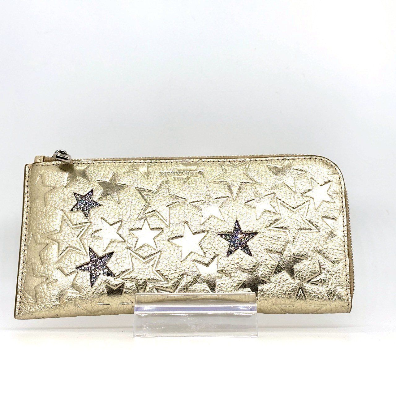 運気を上げる煌めき SALON DE ALFURD TOKYO サロンドアルファード 長財布 スリースター 型押し レザー L字ファスナー ゴールド