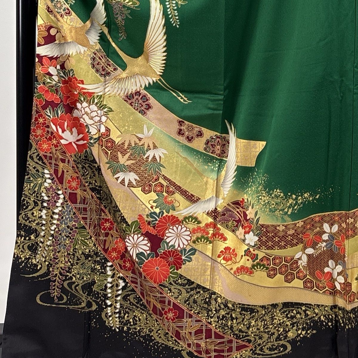 振袖 身長151-166cm 鮮やか緑　正絹 振袖 身長151-166cm 緑 正絹