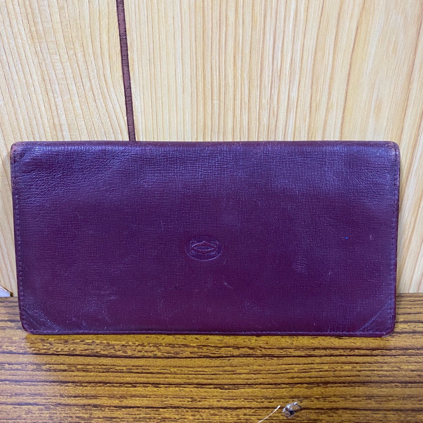 55 cartier カルティエ 二つ折り財布 マストライン レザー ボルドー系