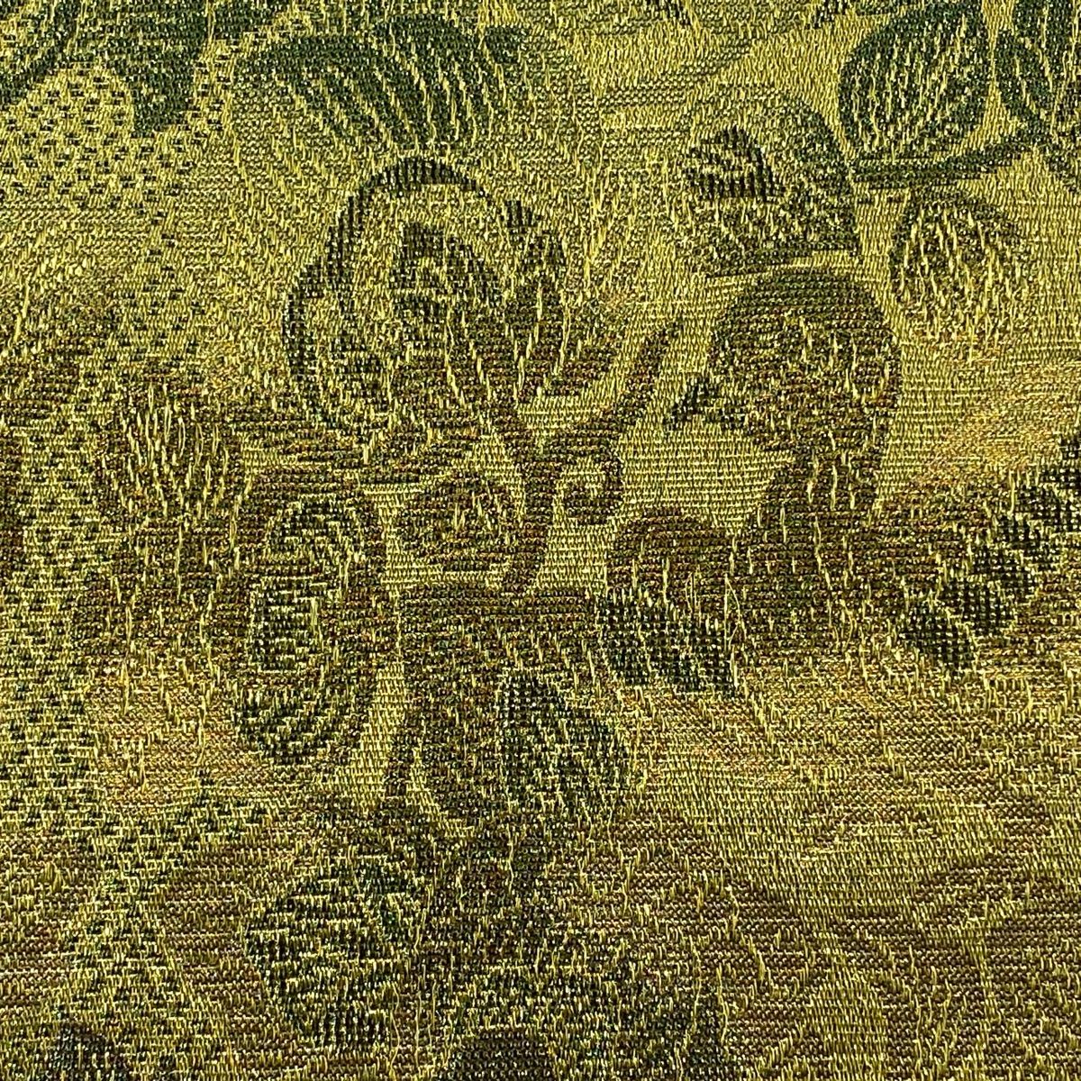 袋帯 美品 逸品 佐波理 落款 鳥 花唐草 箔 金色 お太鼓柄 正絹