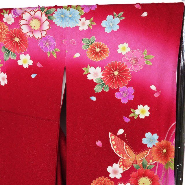 振袖 着物 中古 正絹 成人式 結婚式 結納 花模様 桜 菊 蝶 銀