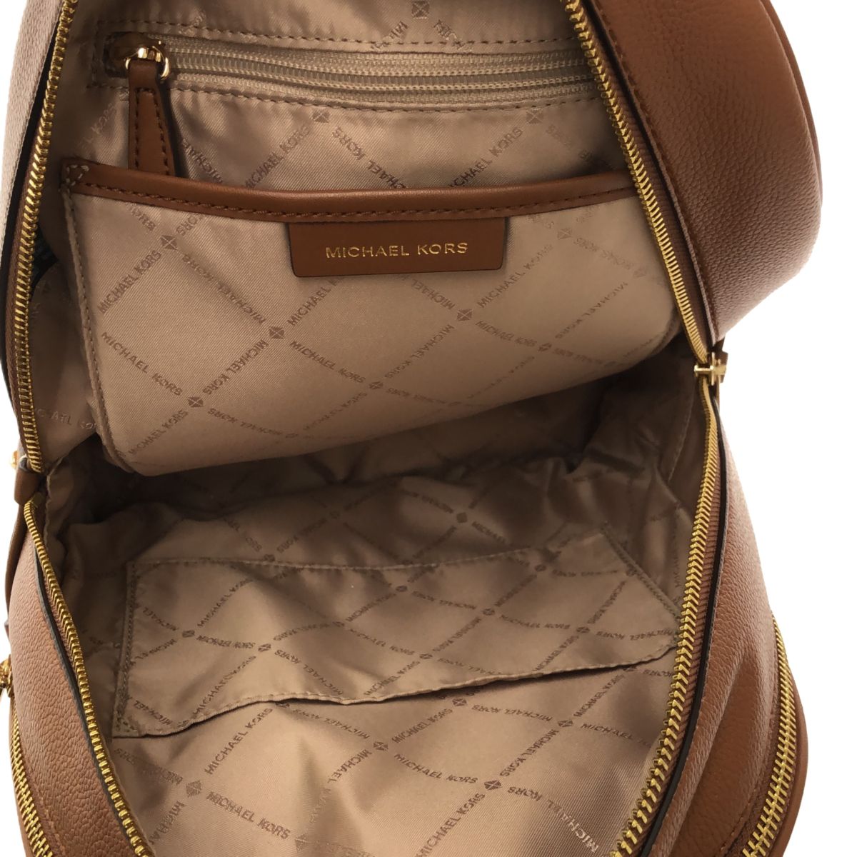 ◆中古品◆MICHAEL KORS マイケルコース リュック WHT MK総柄 ブラウン×ゴールド×ホワイト系 レディース バッグ Q59504NSS