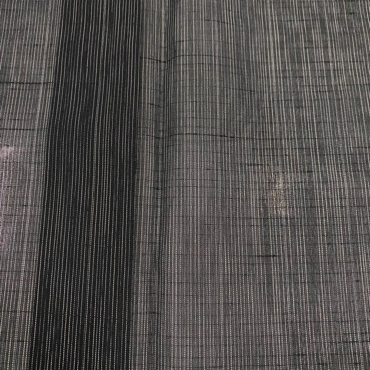 紬 身丈159cm 裄丈64cm M 薄物 夏紬 縞 黒 正絹 美品 名品 【中古  