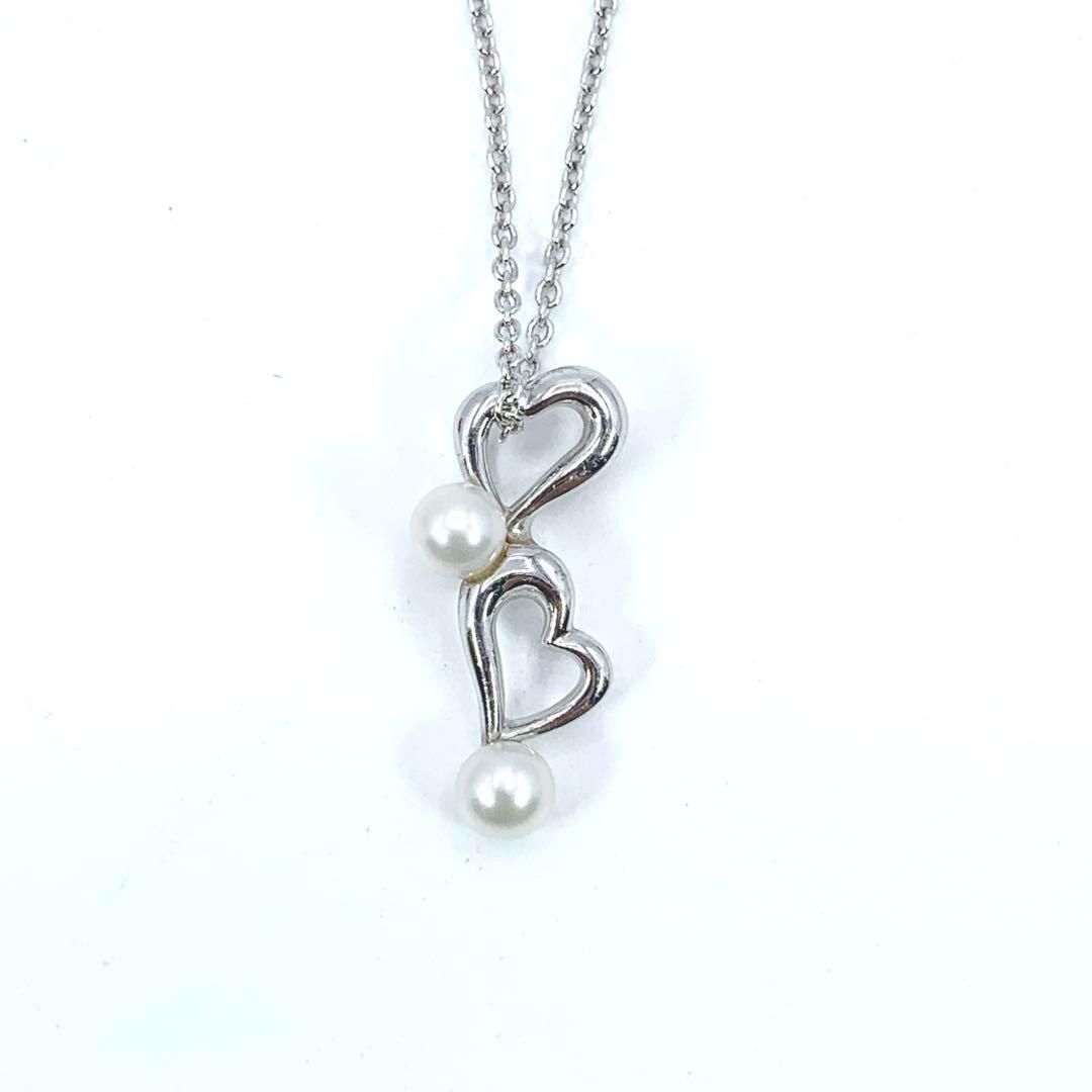 TASAKI　タサキ　パール　ネックレス　シルバー　ダブルハート　パーティー TASAKI タサキ パール ネックレス シルバー ダブルハート
