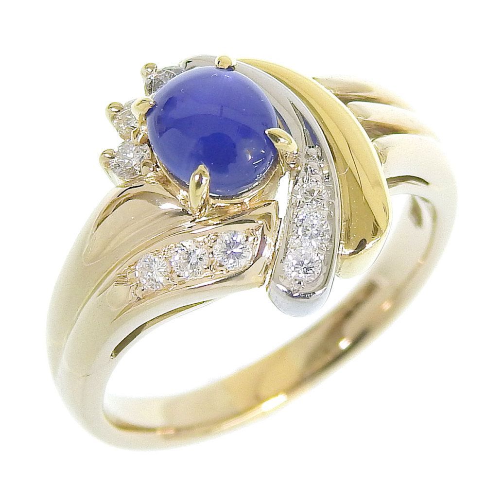 返品OK】1.21ct 天然スターサファイア リング 12号 K18YG/Pt900 合計  