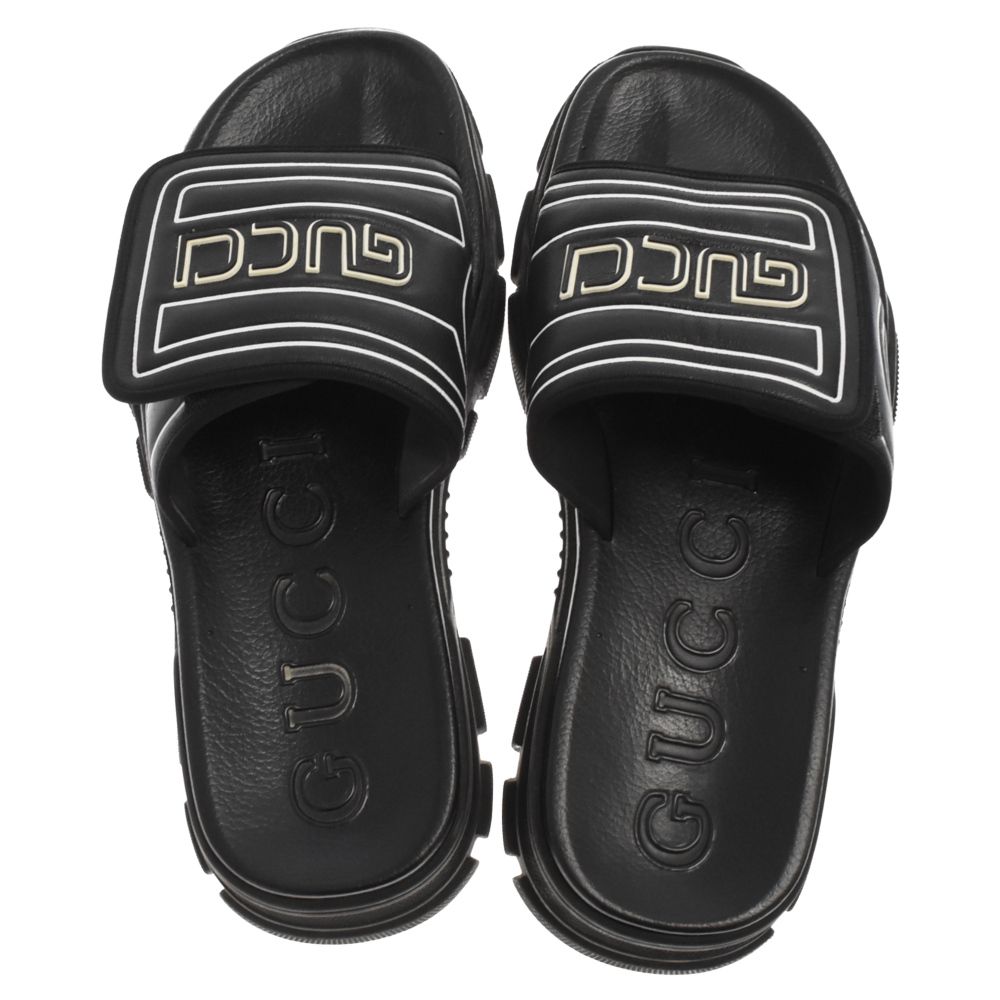 GUCCI (グッチ) ロゴラバー スライド サンダル ブラック
