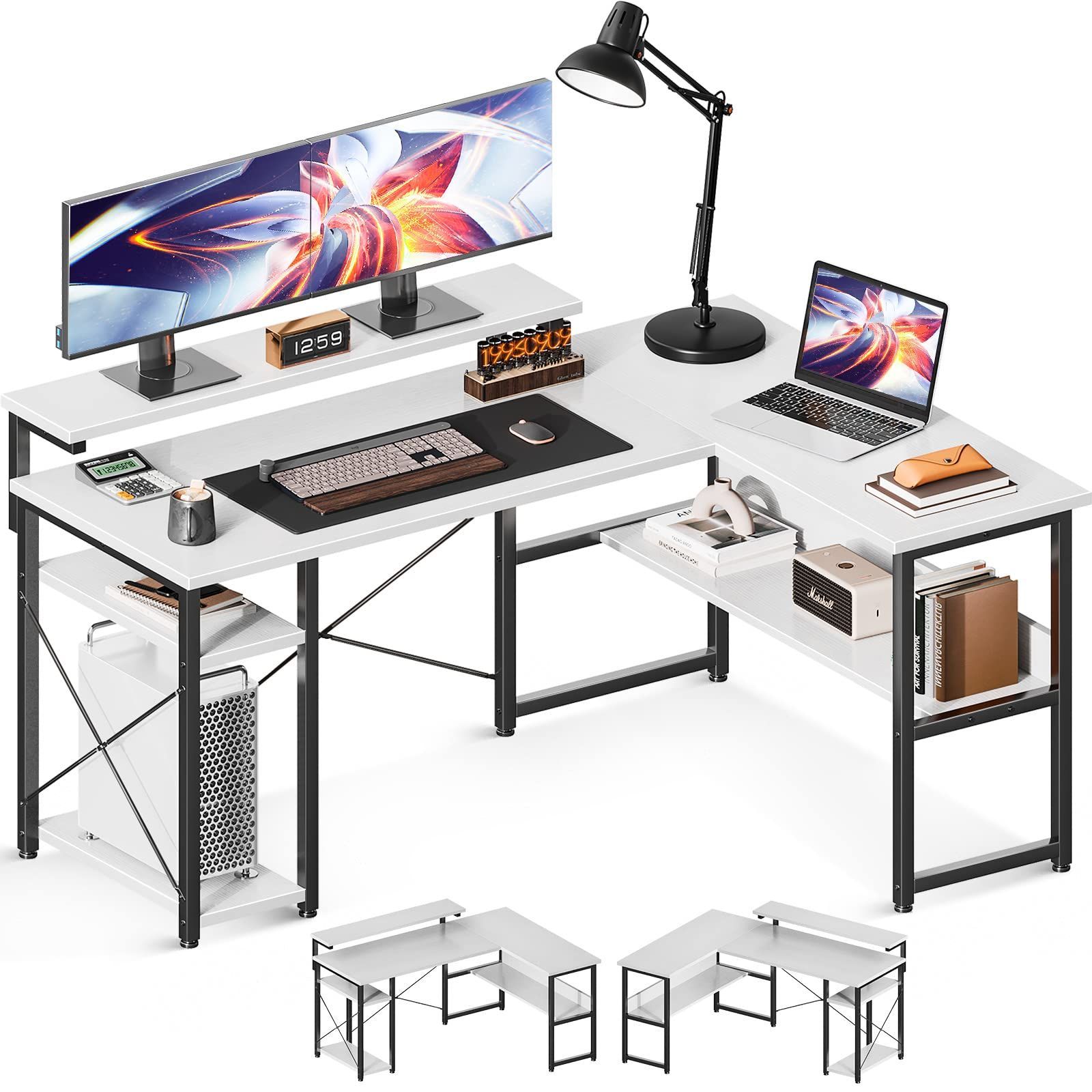 数量限定】収納 desk 3段階モニター台付き pcデスク オフィス