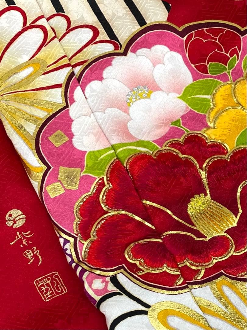 メーカー品振袖 紫野 仮絵羽 舞台衣装 刺繍 金彩 正絹 未仕立て品 八掛 