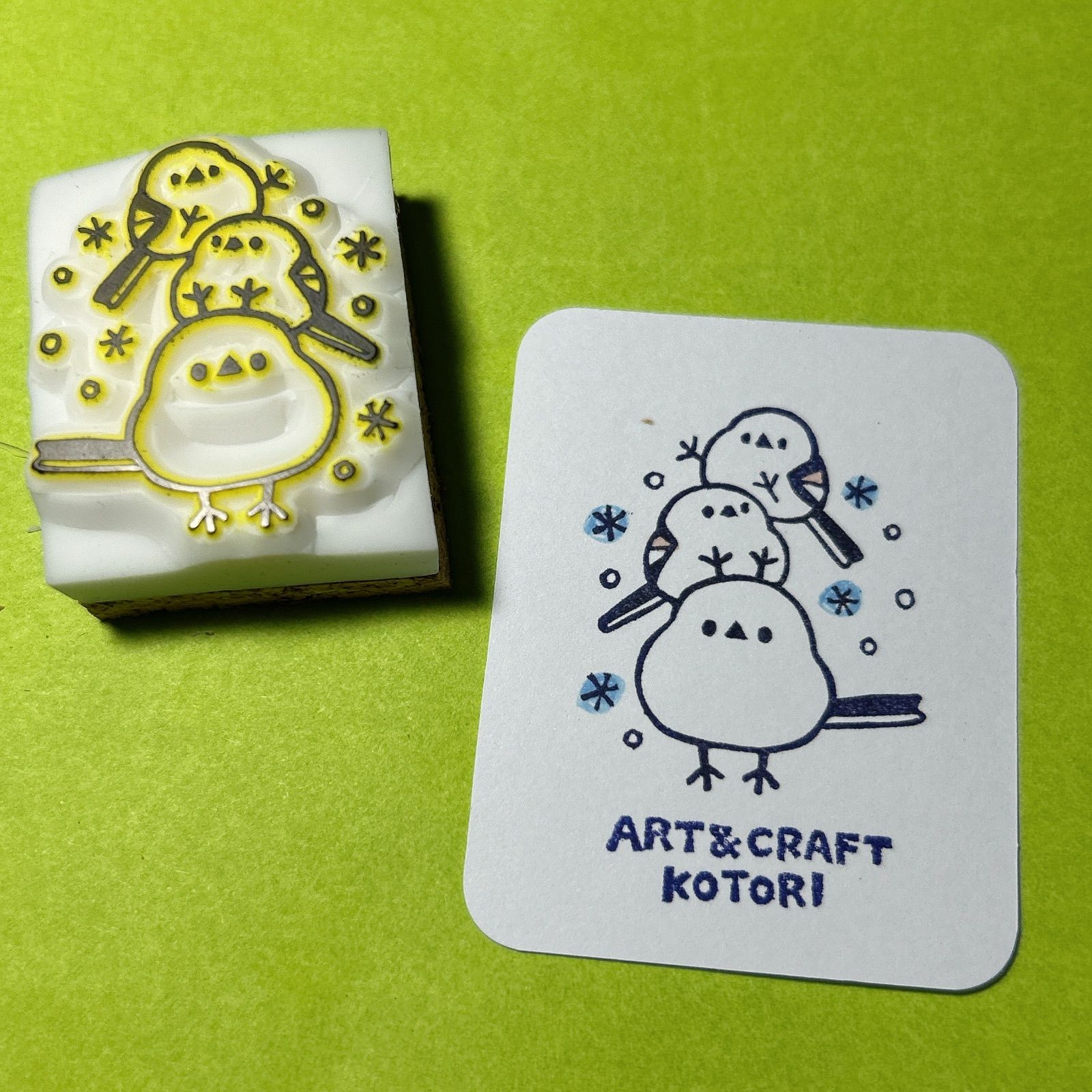 消しゴムはんこ シマエナガと雪 - メルカリ