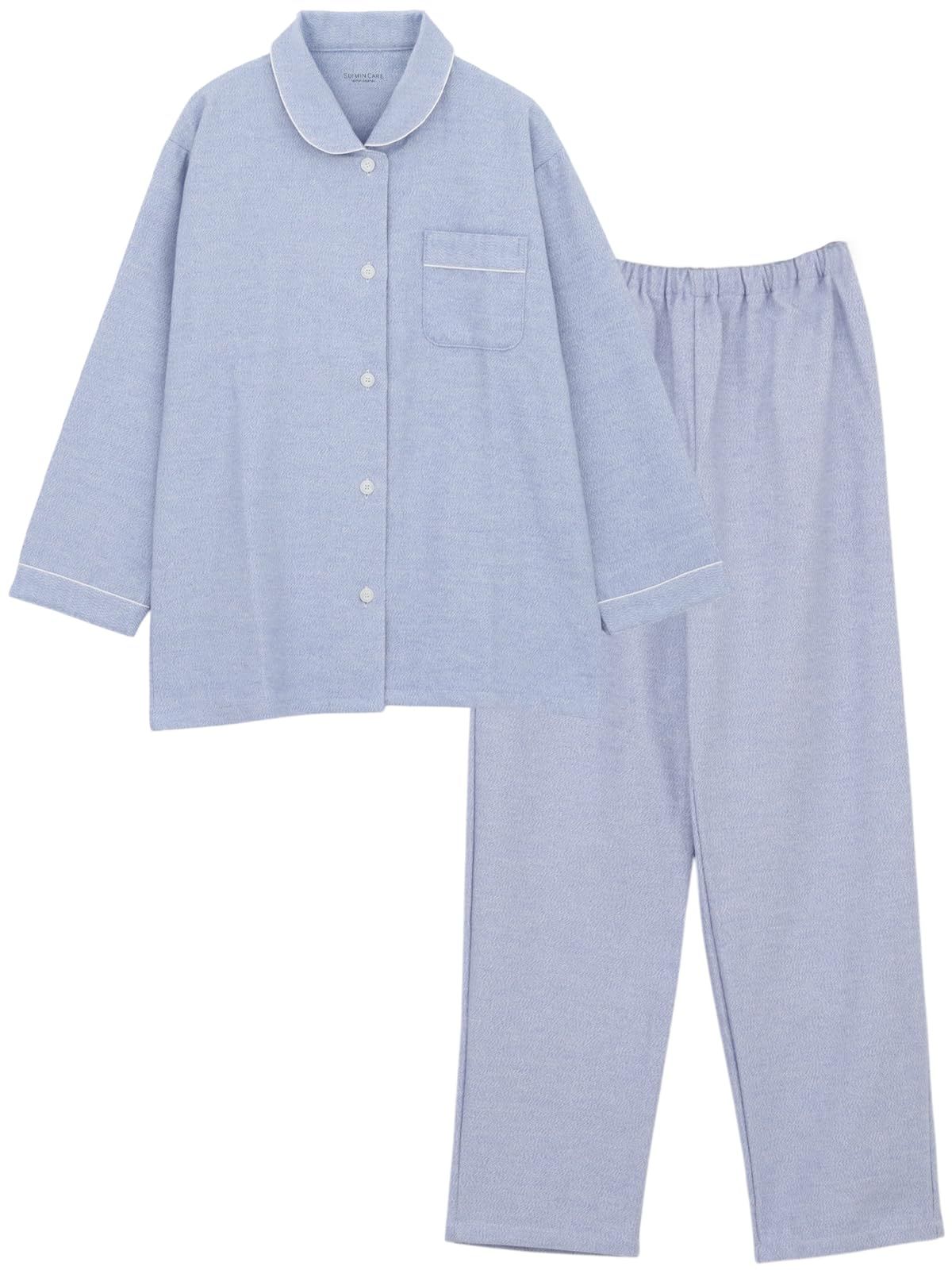 カイタックファミリー Suimin Care 日本製 レディース わたもうふ パジャマ 綿100％ 無地 シャツ 長袖 無地 秋 冬 ピンク グレー パープル クリーム アイボリー サックス ブルー S M L LL L サックス