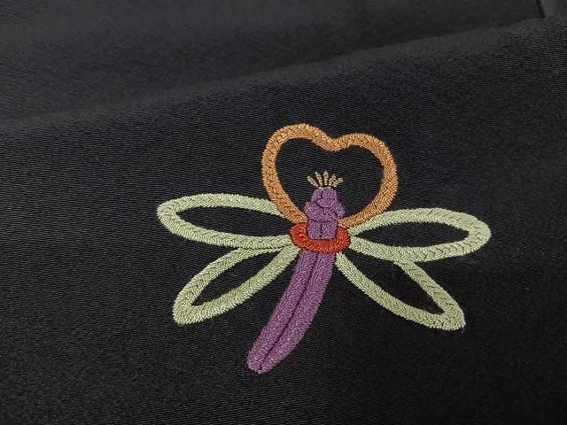 平和屋着物○総刺繍 八代目玉屋庄兵衛 訪問着 花蝶文 黒地 正絹 逸品  