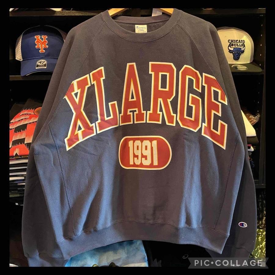 XLARGE x Champion COLLEGE RAGLAN CREW NECK SWEAT NAVY Lサイズ